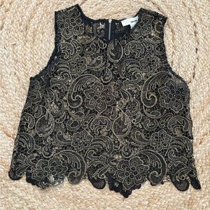 Sans Souci Black and Gold Lace Sleeveless Crop Top